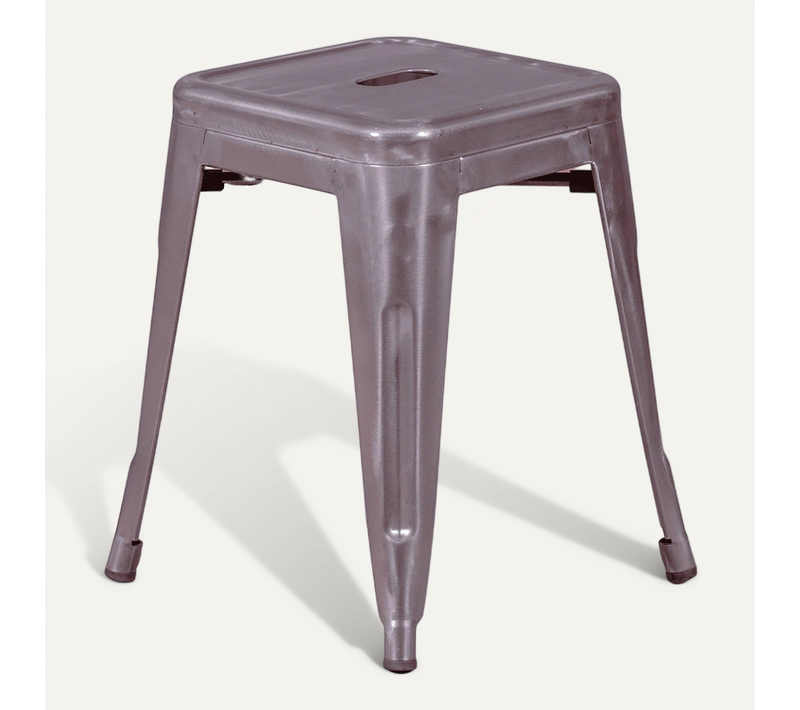 Tabouret Bas Industriel En Acier Métallisé - Bistro, Métal-clair, H.46cm, L.37cm, P.37cm