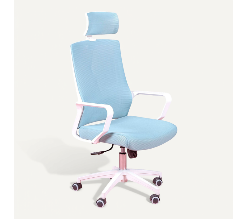 Chaise De Bureau En Mesh Respirante Et Appui-tête Réglable - Mesh, Bleu, H.114cm, L.60cm, P.58cm