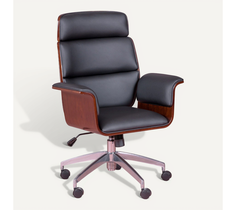 Chaise De Bureau En Noyer Et Recouverte De Simili - Nordic S, Noir, H.100cm, L.69cm, P.47cm