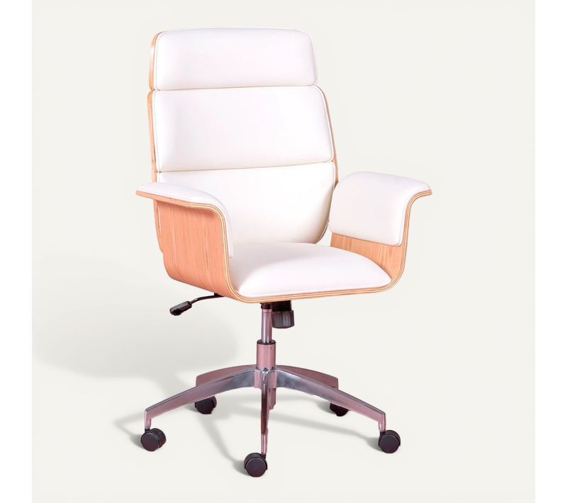 Chaise De Bureau En érable Et Tapissée En Simili - Nordic S, Blanc, H.100cm, L.69cm, P.64cm