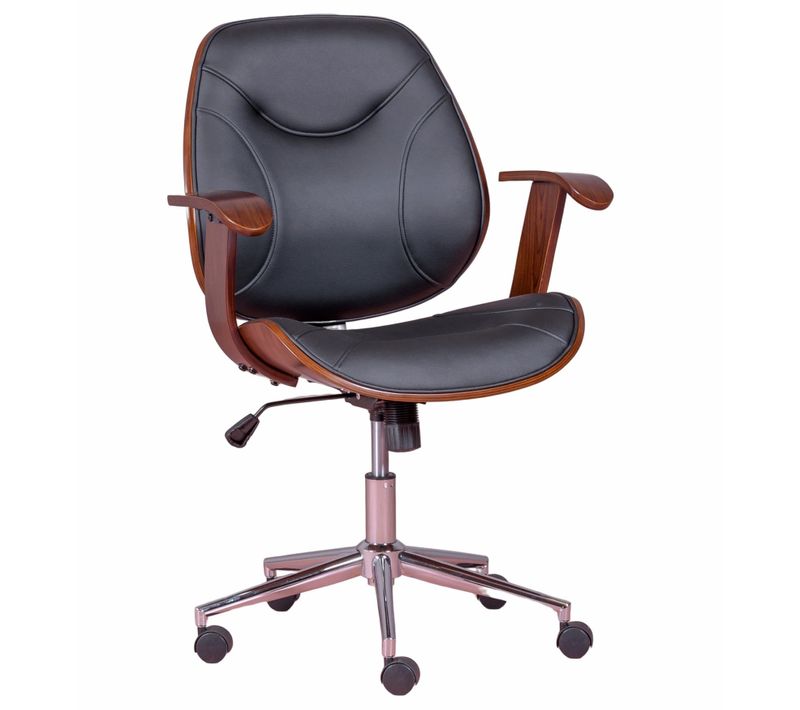Chaise De Bureau En Noyer Et Recouverte De Simili - Nordic, Noir, H.93cm, L.69cm, P.60cm