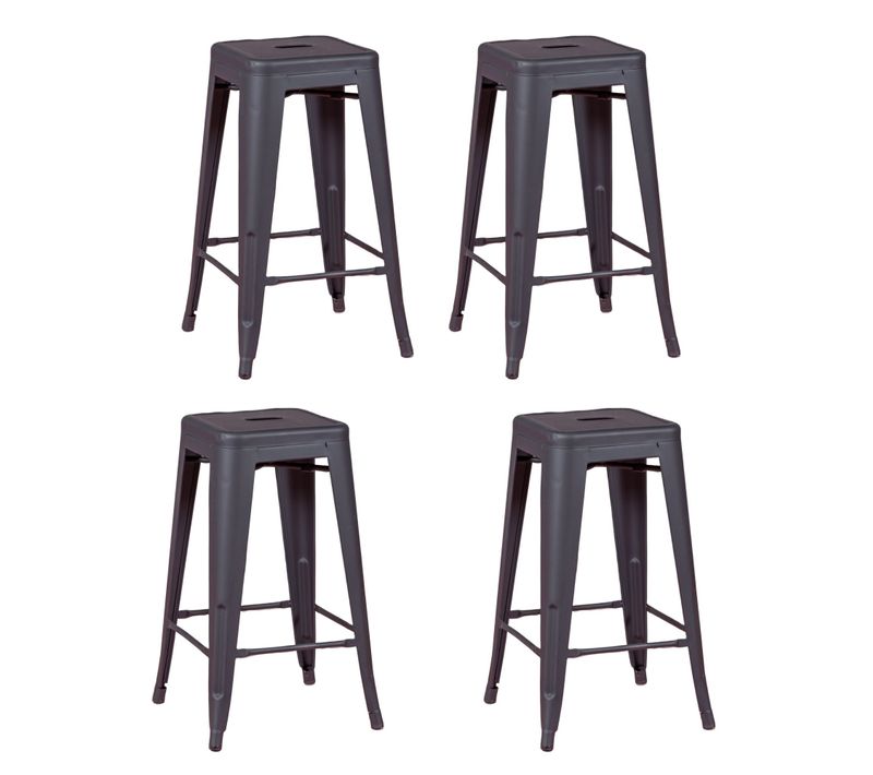 Lot De 4 Tabourets En Métal 66cm De Haut - Bistro, Noir, H.68cm, L.41cm, P.41cm