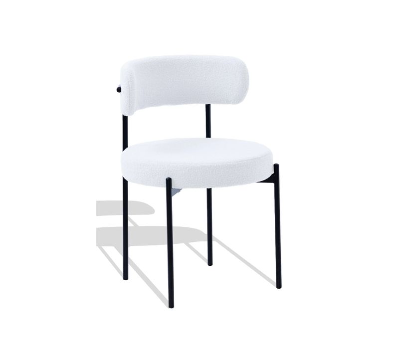 Chaise En Velours Pelucheux - Lennin, Blanc, H.78cm, L.52cm, P.55cm