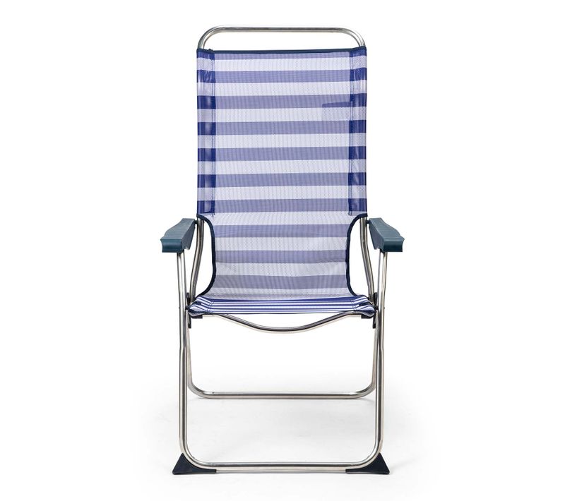 Chaise De Plage Pliante Solenny 5 Positions Dossier Ergonomique Bleu Blanc 67x63x114 Cm