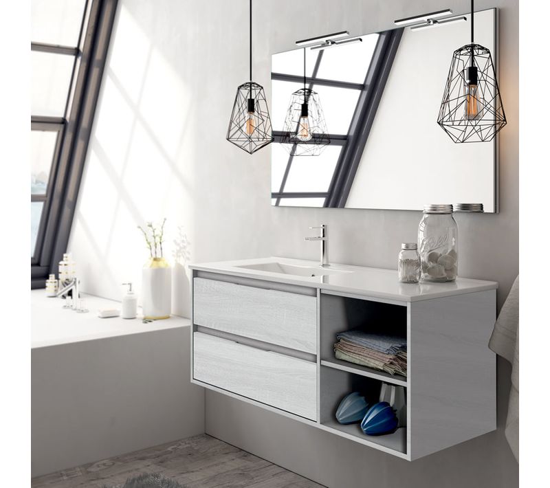 Meuble De Salle De Bain 120cm Vasque Déportée  - Olympe - Hibernian (bois Blanchi)