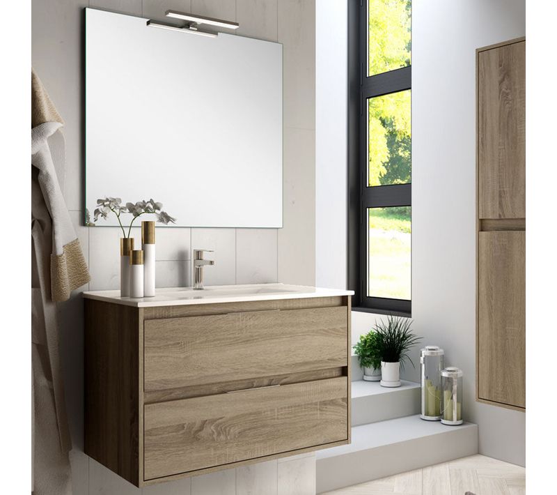 Meuble De Salle De Bain 100cm Simple Vasque - 2 Tiroirs - Iris - Cambrian (chêne)