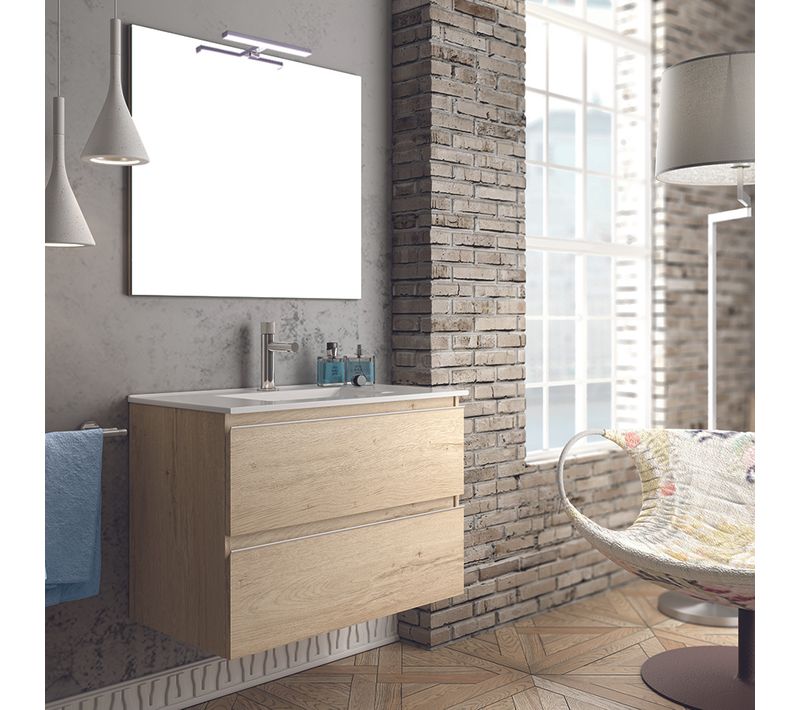 Meuble De Salle De Bain 60cm Simple Vasque - 2 Tiroirs - Balea - Bambou (chêne Clair)