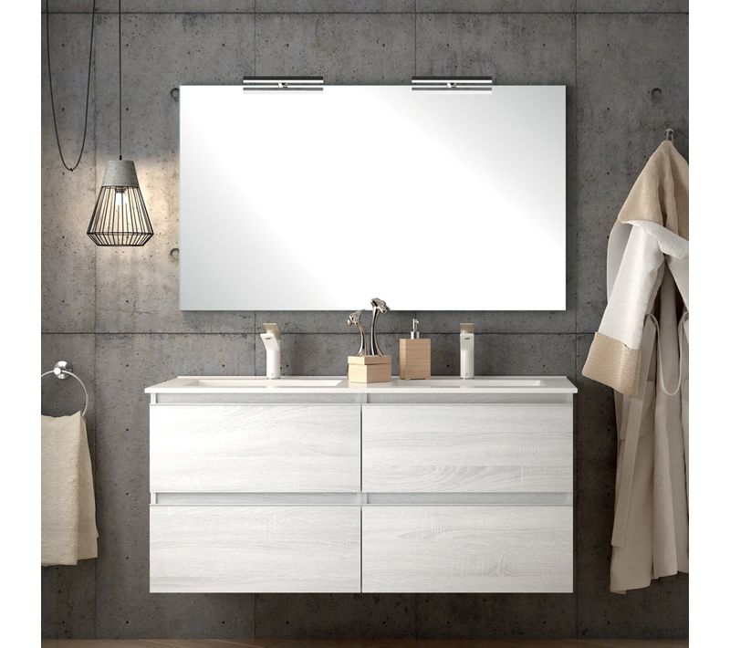 Meuble De Salle De Bain 140cm Double Vasque - 4 Tiroirs - Balea - Hibernian (bois Blanchi)