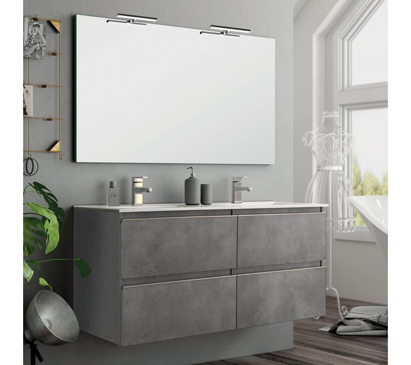 Meuble De Salle De Bain 140cm Double Vasque - 4 Tiroirs - Balea - Ciment (gris)