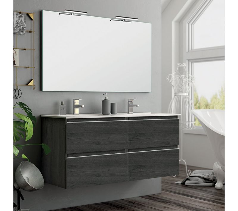 Meuble De Salle De Bain 140cm Double Vasque - 4 Tiroirs - Balea - Ebony (bois Noir)