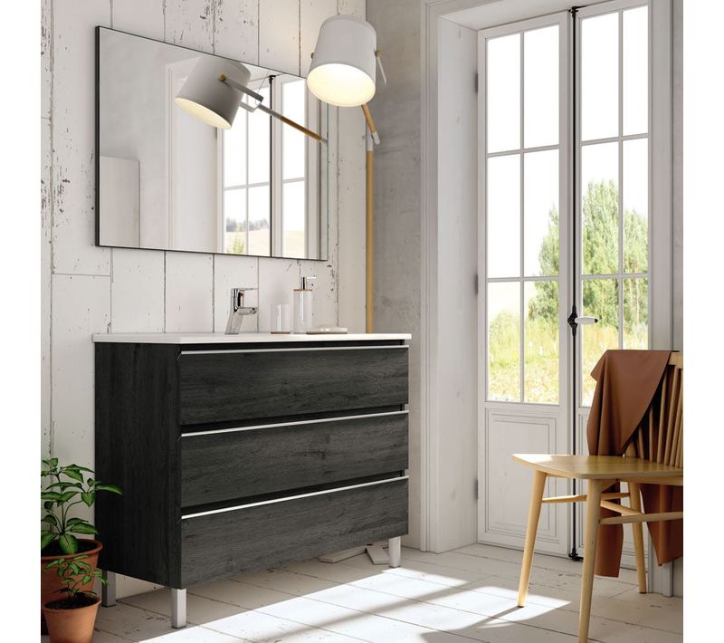 Meuble De Salle De Bain 60cm Simple Vasque - 3 Tiroirs - Palma - Ebony (bois Noir)