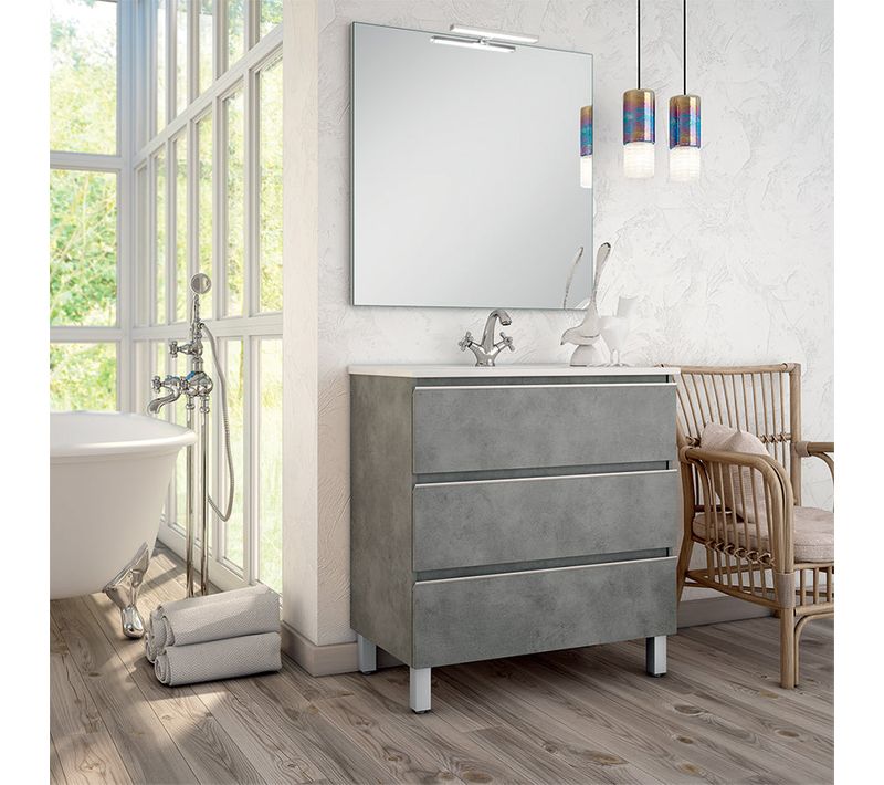 Meuble De Salle De Bain 70cm Simple Vasque - 3 Tiroirs - Palma - Ciment (gris)