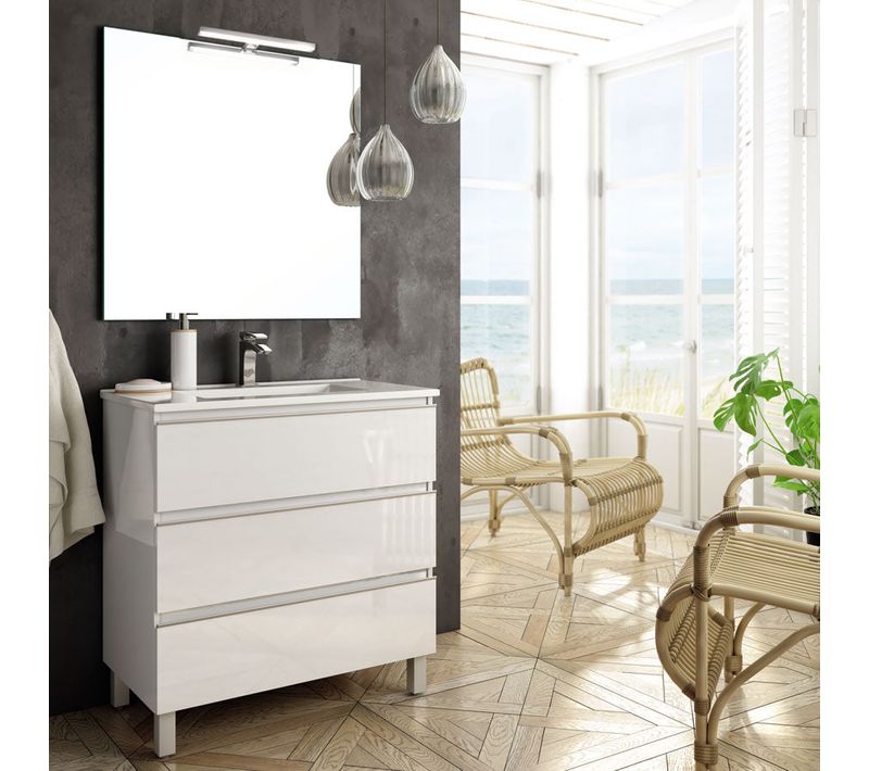Meuble De Salle De Bain 80cm Simple Vasque - 3 Tiroirs - Palma - Blanc