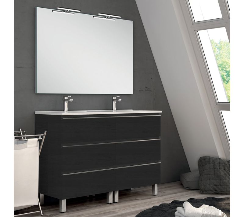 Meuble De Salle De Bain 120cm Double Vasque - 6 Tiroirs - Palma - Ebony (bois Noir)