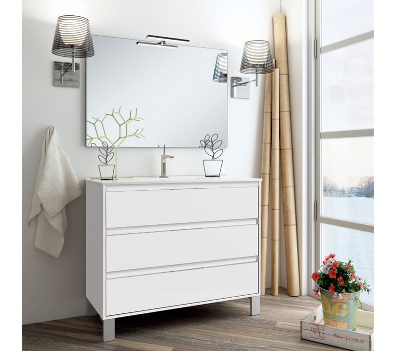 Meuble De Salle De Bain 80cm Simple Vasque - 3 Tiroirs - Tiris 3c - Blanc