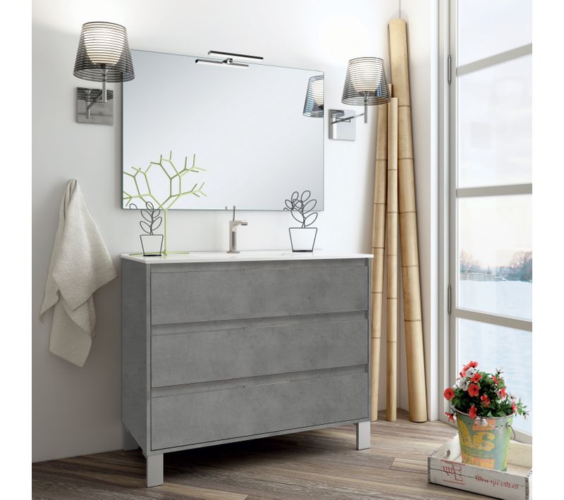 Meuble De Salle De Bain 80cm Simple Vasque - 3 Tiroirs - Tiris 3c - Ciment (gris)