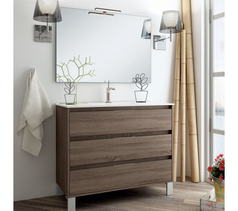 Meuble De Salle De Bain 80cm Simple Vasque - 3 Tiroirs - Tiris 3c - Britannia (chêne Foncé)