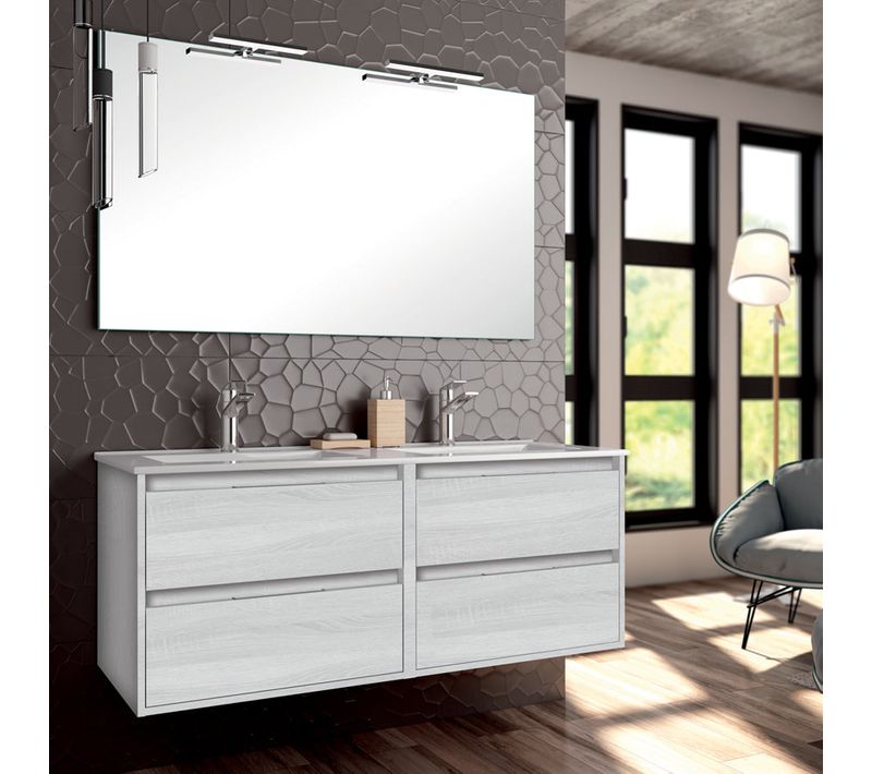 Meuble De Salle De Bain 120cm Double Vasque - 4 Tiroirs - Iris - Hibernian (bois Blanchi)