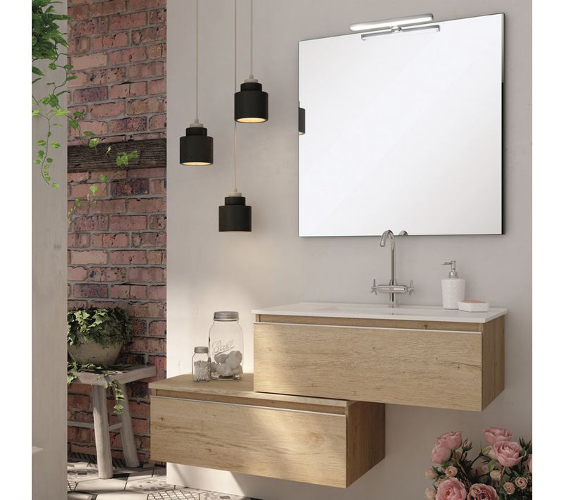 Meuble De Salle De Bain 120 Cm Simple Vasque - 2 Tiroirs - Pena - Bambou (chêne Clair)