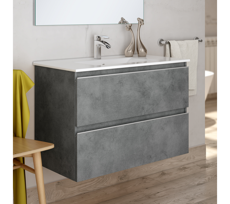 Meuble De Salle De Bain 80cm Simple Vasque - 2 Tiroirs - Sans Miroir - Balea - Ciment (gris)
