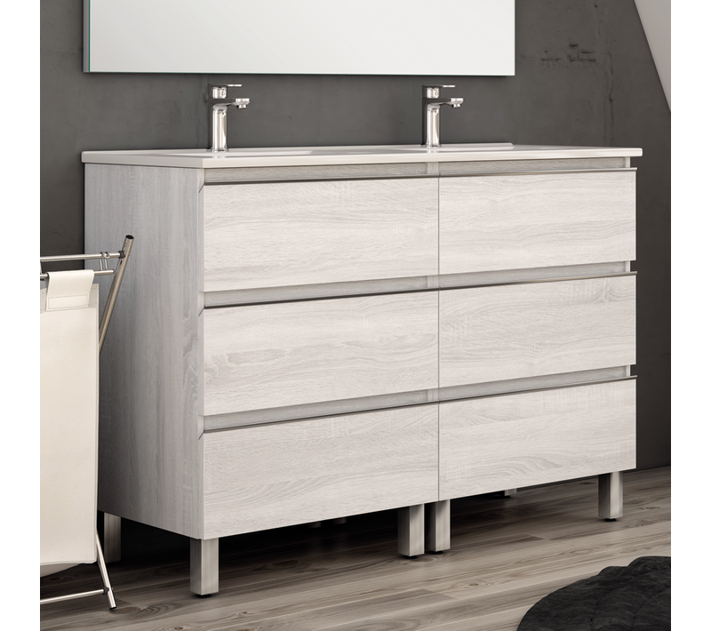 Meuble De Salle De Bain 120cm Double Vasque - Sans Miroir - Palma - Hibernian (bois Blanchi)