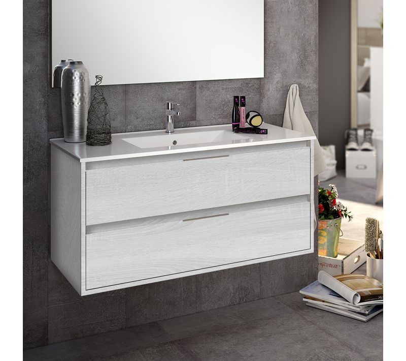 Meuble De Salle De Bain 80cm Simple Vasque - Sans Miroir - Iris - Hibernian (bois Blanchi)