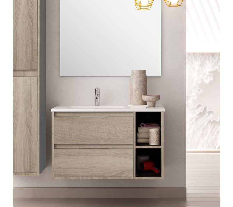 Meuble De Salle De Bain 80cm Vasque Déportée - Sans Miroir - Olympe - Cambrian (chêne)