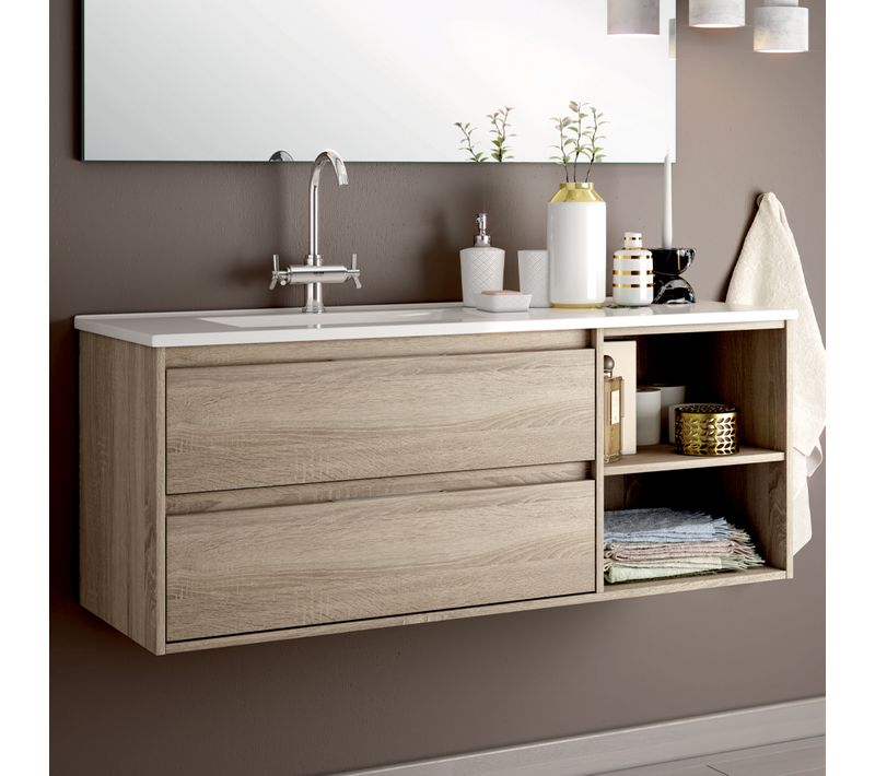 Meuble De Salle De Bain 120cm Vasque Déportée - Sans Miroir - Olympe - Cambrian (chêne)