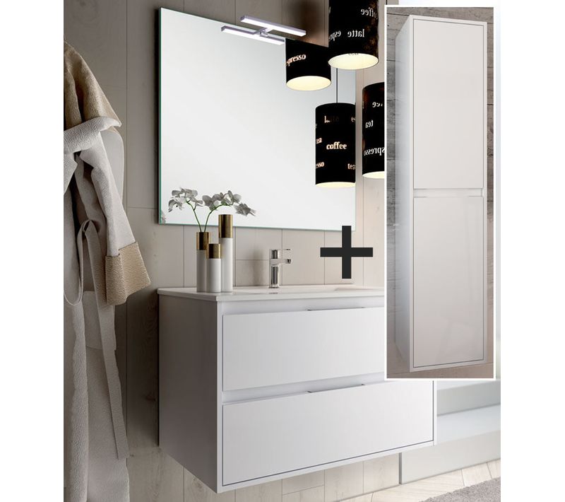 Ensemble Meuble De Salle De Bain 80cm Simple Vasque + Colonne De Rangement Iris - Blanc
