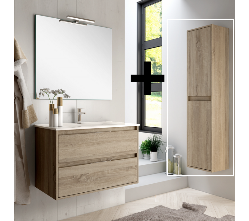 Ensemble Meuble De Salle De Bain 80cm Simple Vasque + Colonne De Rangement Iris - Cambrian (chêne)