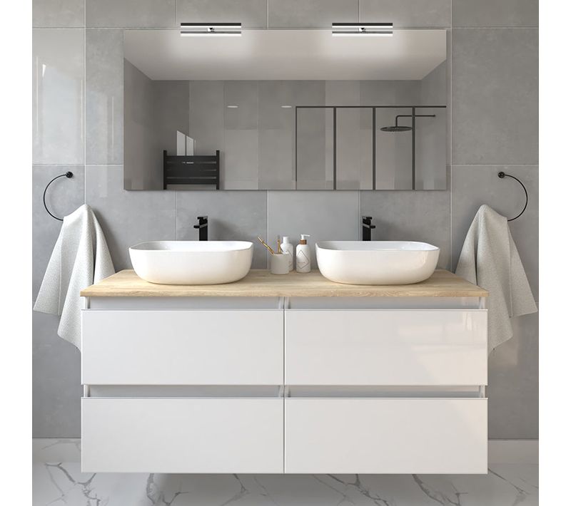 Meuble De Salle De Bain Avec Vasques à Bords Arrondies Balea Et Miroir Appliques - Blanc - 120cm
