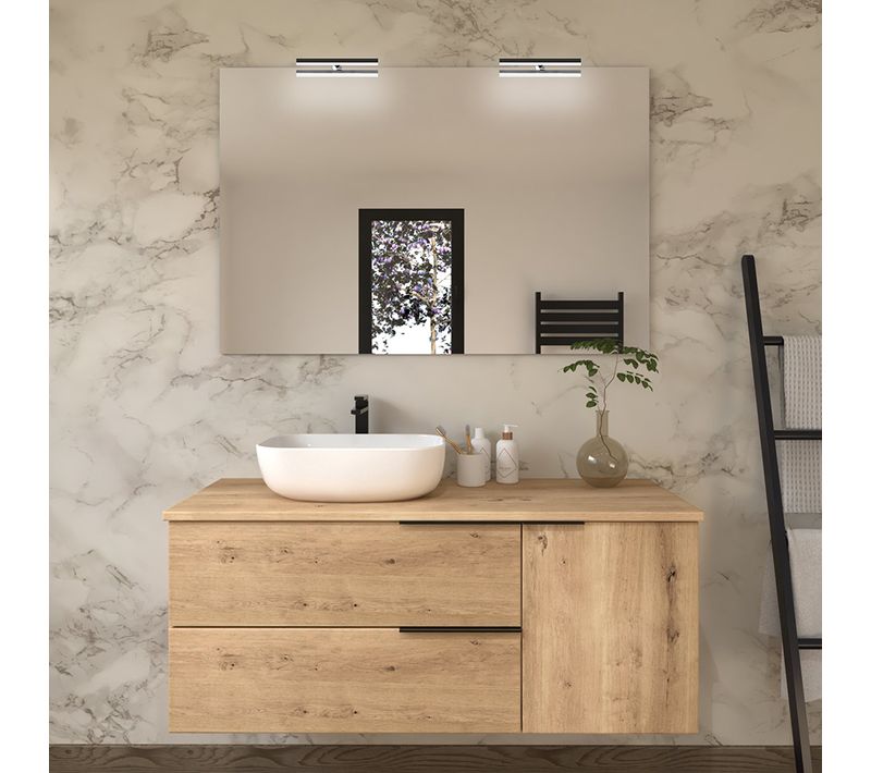 Meuble De Salle De Bain Avec Vasque à Poser Arrondie Et Miroir King - 100cm