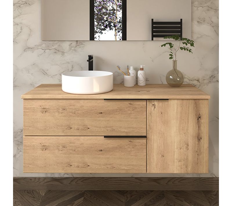 Meuble De Salle De Bain Sans Miroir Avec Vasque à Poser Ronde King - 100cm