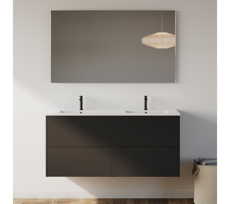 Meuble De Salle De Bain 120cm Avec Double Vasque - 4 Tiroirs - Noir - Mona