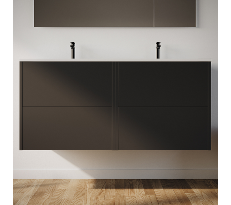 Meuble De Salle De Bain 120cm Avec Simple Vasque - 4 Tiroirs - Sans Miroir - Noir - Mona