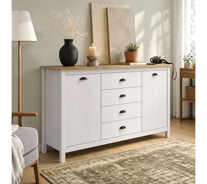 Buffet campagne L.150cm MAYA Bois massif blanc