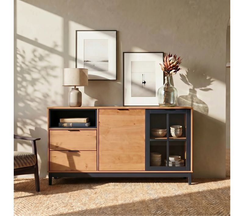 Buffet style atelier BRONX Bois massif et noir