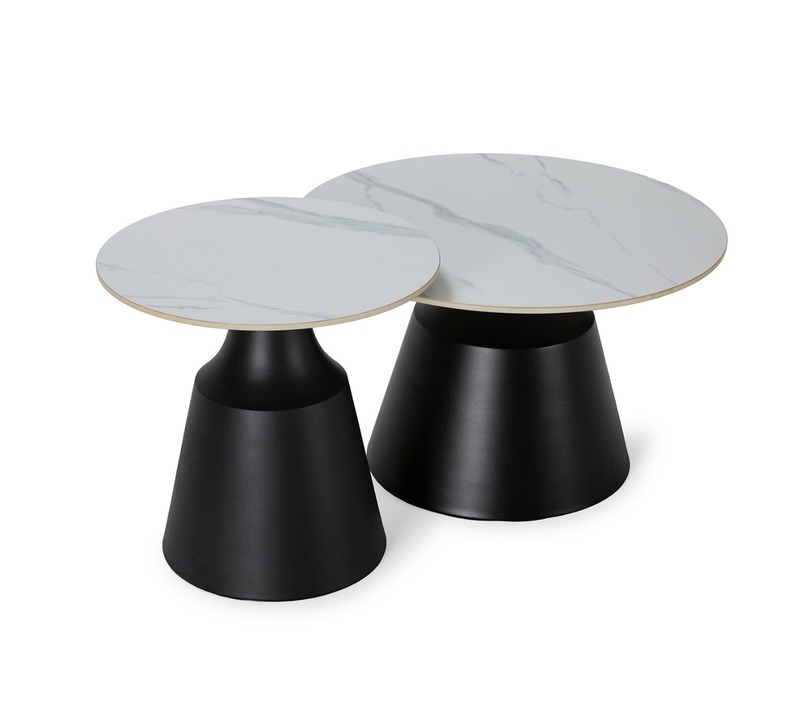 Lot De 2 Tables Basse Rondes Blanc Brillant