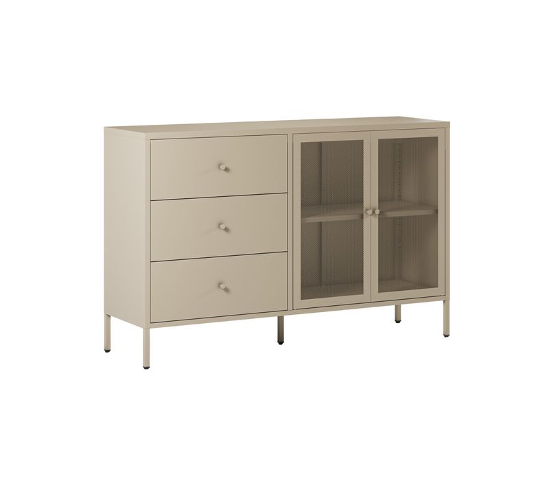 Buffet En Métal Beige Sable 140 Cm - Latem