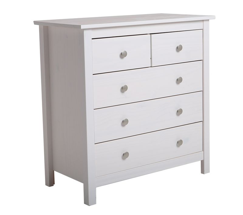 Commode Avec 3 Grands Tiroirs + 2 Petits Tiroirs  Betty Blanc En Pin Massif