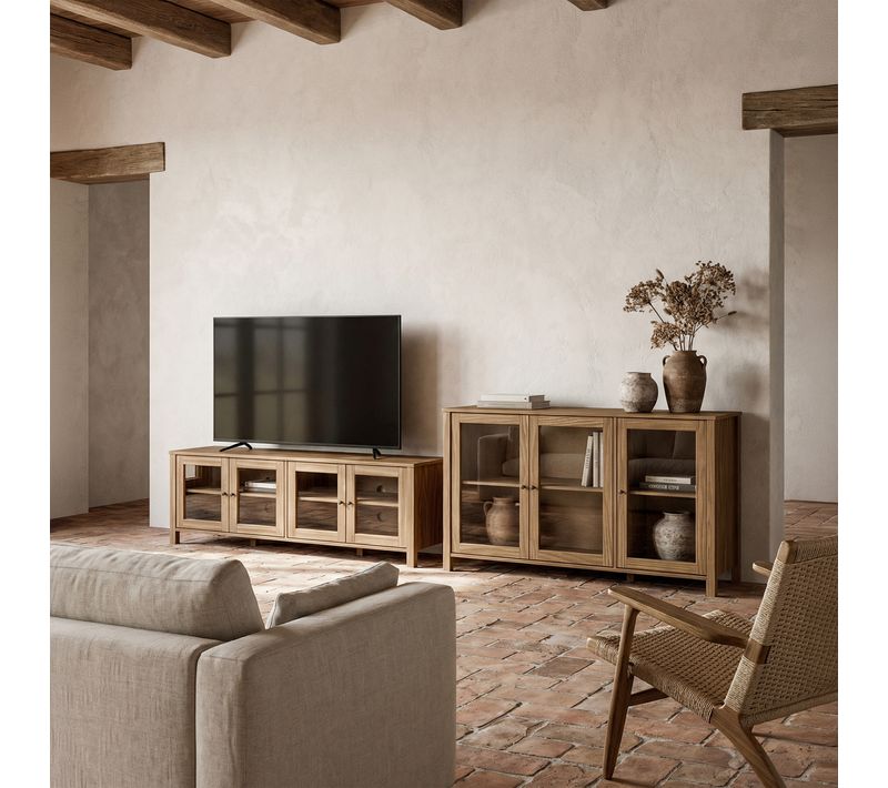Buffet 3 portes vitrées L. 142 cm ALESSANDRA en pin massif