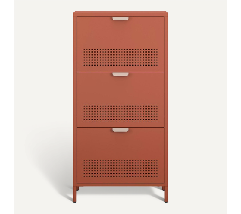 Meuble à Chaussures 3 Portes En Métal H120cm - Terracotta
