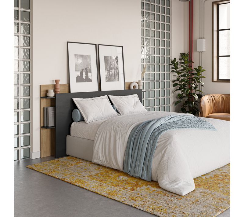 Tête de lit 140/160 cm avec rangements NOAN imitation chêne et noir