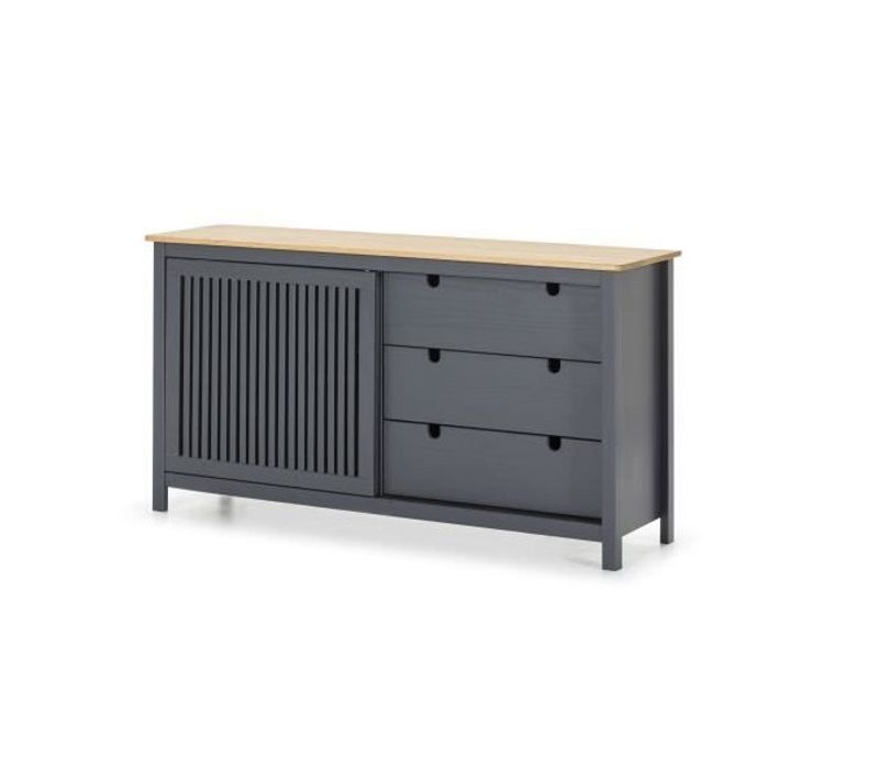 Valentina Buffet Bas 1 Porte 3 Tiroirs - Décor Chene Et Anthracite - L 150 X P 40 X H 80 Cm