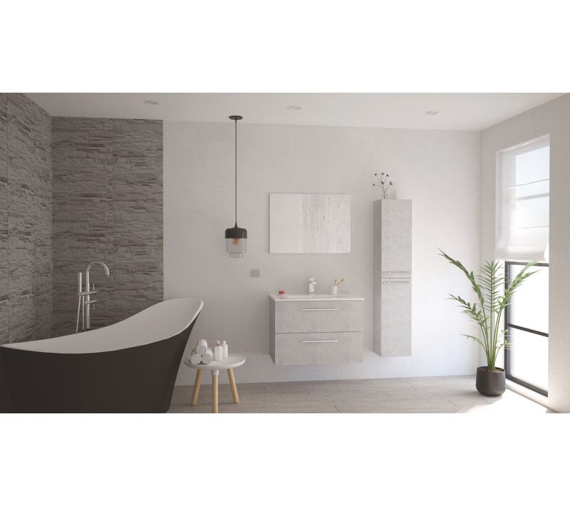 Meuble De Salle De Bain à Poser Aruba - 80cm - Ciment - Mélaminé - Livré En Kit