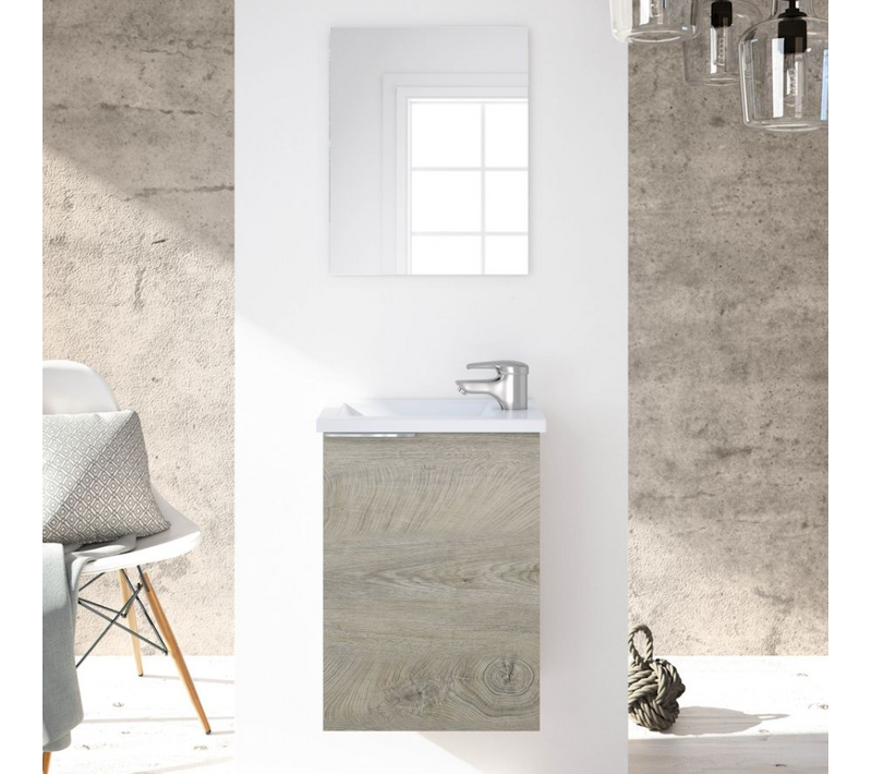 Lave-Mains Hale Avec Miroir - 40cm - Bois - Mélaminé