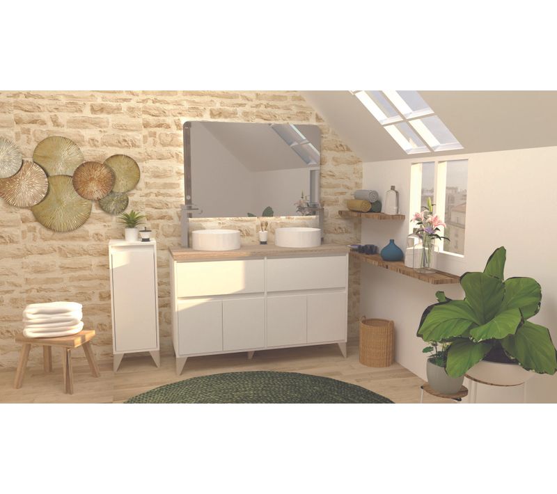 Colonne De Rangement De Salle De Bain à Poser Ona - L30cm - Blanc - Mélaminé - Livré En Kit