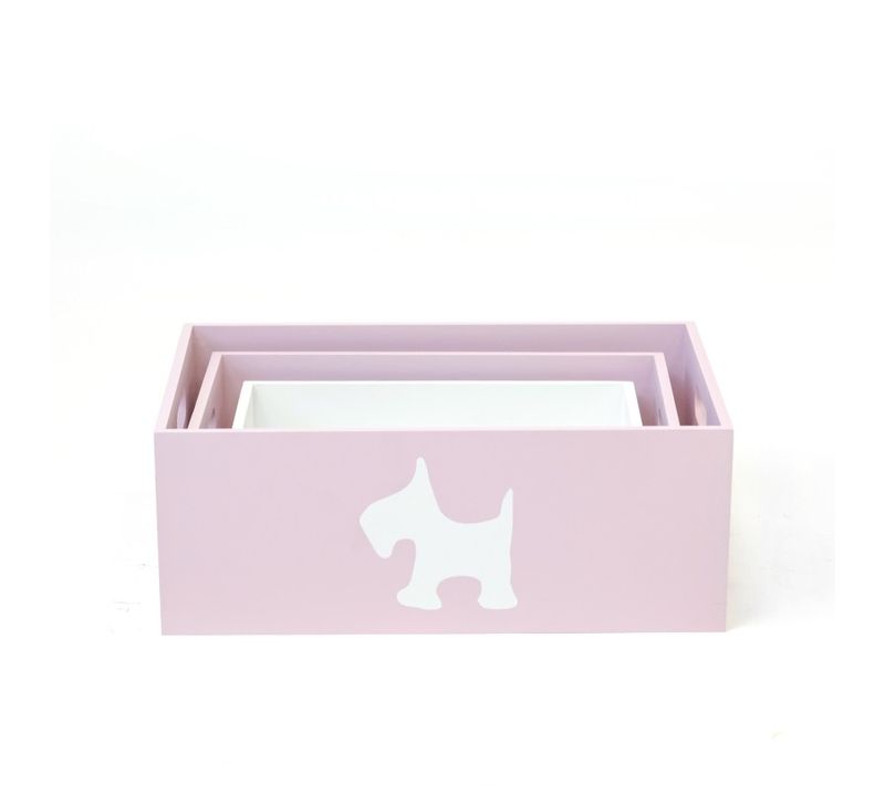 Dog Set 3 Cajas De Madera 15x40x28/13x35x23/11x30x18cm