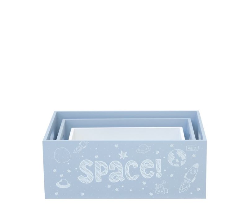 Space Set 3 Cajas De Mdf Azules 15x40x28/13x35x23/11x30x18cm