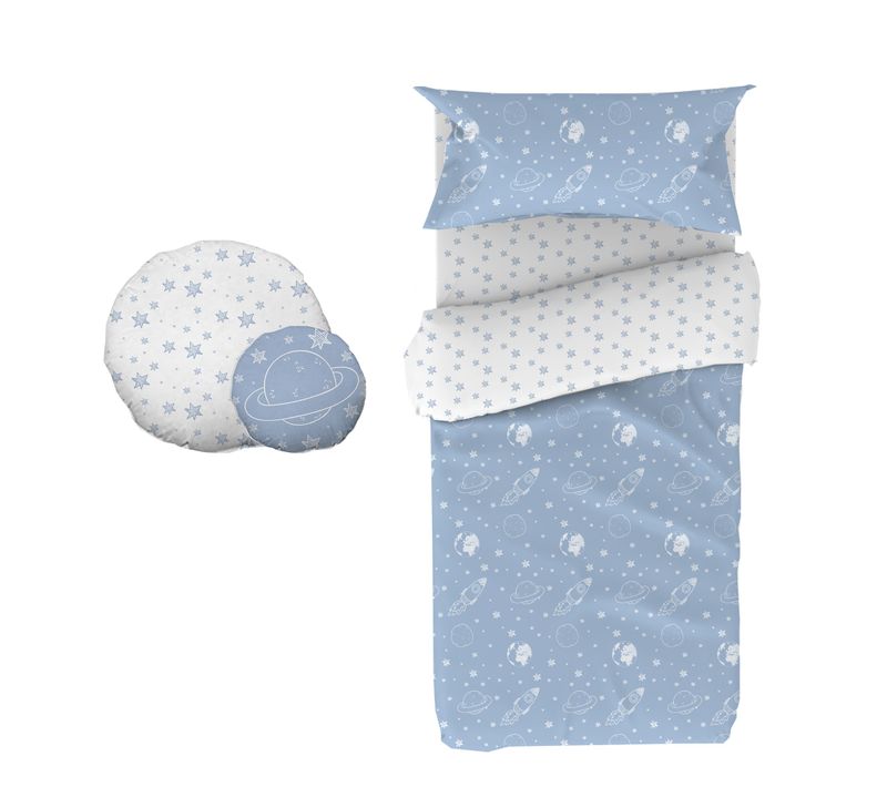 Housse De Couette Set 3 Pièces + Coussins Coton Bleu 90x190cm